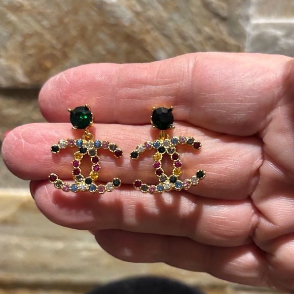 Upcycled Jewelry - Elegant Gold and Multicolor CC Crystal Earrings